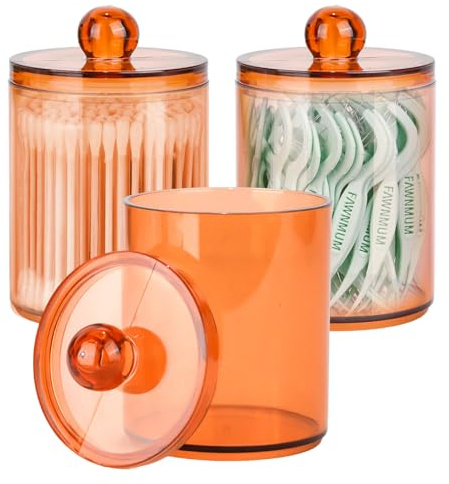 Lucywey 3 Stück Wattestäbchen Halter Braun, Wattestäbchen Behälter, 11 * 6.5cm Wattepadspender, Kosmetik Organizer Braun für Wattestäbchen, Runde Wattepads/Zahnseide/Wattebausch/Make-up Schwämme