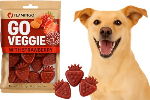 Flamingo Leckerli Hund – Veggie Erdbeere Rot – 120g – glutenfrei – kalorienarm – Zahnpflege Snack