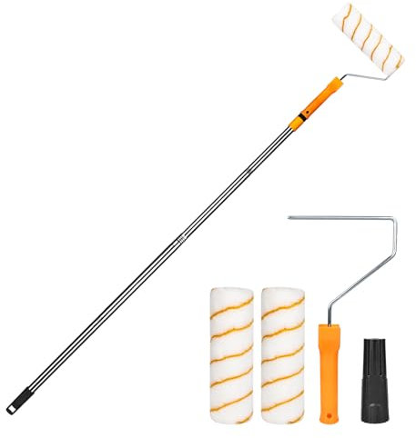 YHNDECO 9 inch Paint Roller Set, 120cm Telescopic Pole with 2 Spare Brushes, Painting Tool for Painting with Emulsion Paints on Interior Walls and Ceilings