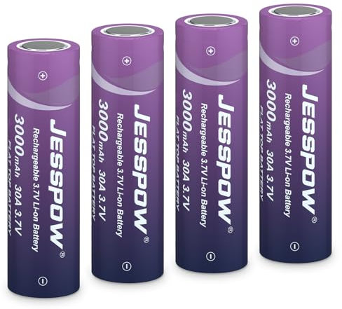 3.7V Rechargeable Battery, 30A, 3000mAh Long-Lasting Power Flat Top Rechargeable Batteries for flashlights, headlamp, outdoor equipment, electronics devices (4 Pack, Not AA)