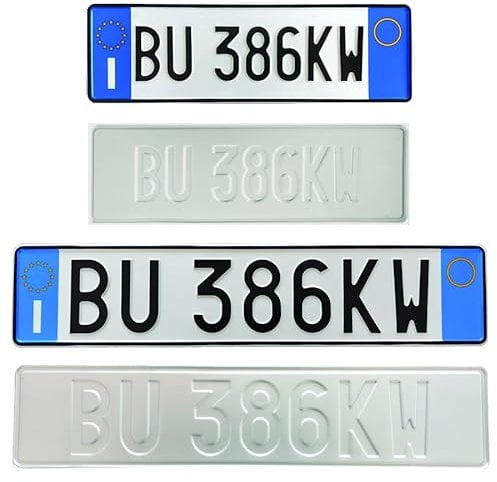 Kit Targhe Completo, Targa Auto Posteriore e Anteriore Personalizzate con Caratteri in Rilievo Punzonati, Catarifrangente, Made in Italy, Targa Auto Replica - Targa Decorativa