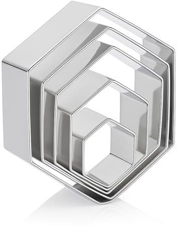Giantree Set di 5 tagliapasta in acciaio inox, per biscotti a forma di esagono, per decorazioni per torte, per dolci, fondente, cucina, biscotti a ciambella