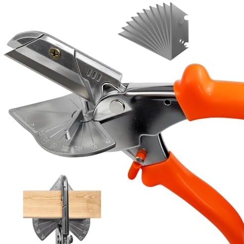 Venturovere Professional Mitre Shears - 45° to 135° Adjustable Angle Cutter for Wood, Plastic Pipe, Edge Band & Soft Materials - DIY & Decoration Tool with 10 Blades, Corner Cutter & Wire Cutting