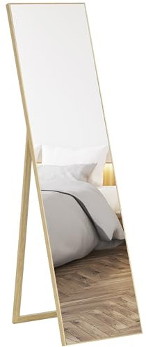 HOMCOM Miroir rectangulaire sur Pied Miroir de Sol pour vestiaire Salon Salle de Bain Couloir - 40l x 47P x 147H cm - Naturel