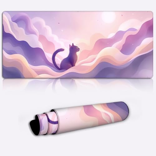 mystical purple cat Extended Large Mouse Mat Desk Pad Non-Slip Base Family Home Office PC Desk Accessory Mousemat for Gaming,Office,Home 800 * 300 * 4mm