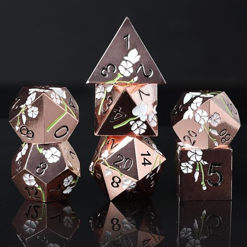 Elifel Metall DND Würfel Set 7 D4, D6, D8, D10, D12, D20, D%, Polyedrische Metallische D&D-Würfel für Dungeons and Dragons Pathfinder Rollenspiele Tischspiele RPG MTG
