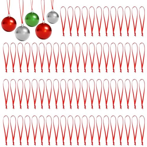 Weihnachtskugel Aufhänger, 200 Stück Weihnachtsverzierungs Band, Christbaumkugel Aufhänger, Weihnachten Ornament Band, Christbaumhaken für Party Dekorationen (Rot)