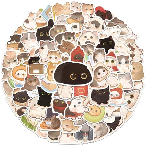 Muorruo 140 Stück süße Katzenaufkleber für Wasserflaschen, lustige Kätzchenaufkleber, Geschenk für Kindergeburtstagspartys, Kawaii-Cartoon-Aufkleberpaket, wasserdicht für Laptop