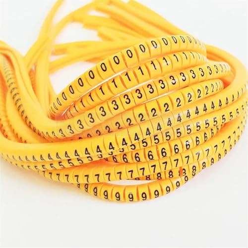 Wire Labels, PVC Cable Marker EC-0 EC-1 Cable Wire Marker Number 0 to 9 Size 1.5 sqmm Yellow Color Markers Insulation for Power,Computer Room(Ec-2-yellow-0-9)