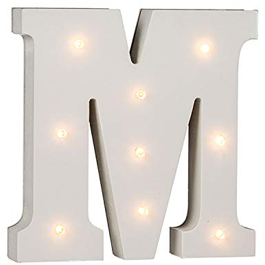 Out of the Blue 57/6086 - Holz Buchstabe M beleuchtet mit 9 LED Lichtern, batteriebetrieben, ca. 16 cm