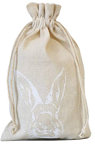 organzabeutel24 | 5 Leinenbeutel, zertifiziert, Baumwollsäckchen mit Hasen-Motiv, Baumwollkordel zum Zuziehen, Geschenkverpackung, Ostern, Dekoration (23x15 cm)