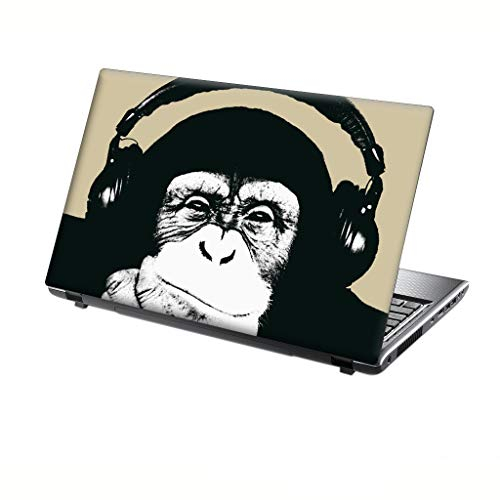 TaylorHe 13-14 inch (34cm x 23.5cm) Laptop Skin Vinyl Decal MADE IN England Funny Chimp wearing Headphones