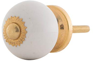 Knober Möbelknöpf klein Keramik Porzellan Vintage Landhausstil Shabby-Chic 31mm Knauf Türgriff (Weiß Gold)