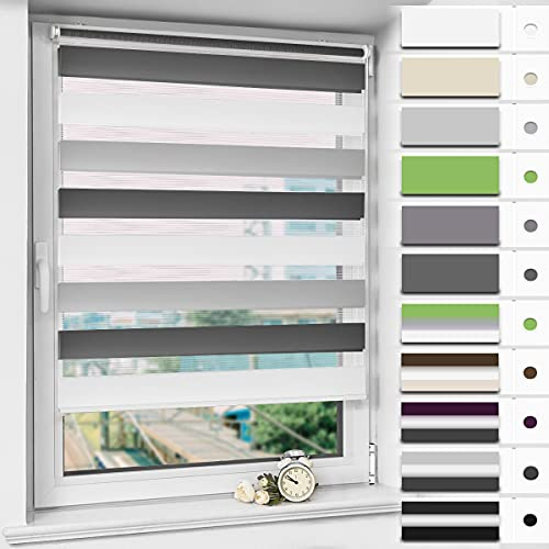 Magiea Doppelrollo Klemmfix ohne Bohren & mit Bohren, Weiß-Grau-Anthrazit 90x120cm (BxH) Duo Rollo, Klemmrollo lichtdurchlässig und Blickdicht, Fensterrollo Sonnenschutzrollo für Fenster & Tür