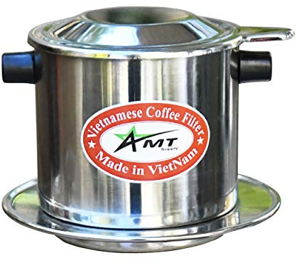AMT 13 OZ Vietnamese Coffee Maker Filter, 2-3 Servings Phin, Screw Down Coffee Dripper for Vietnamese Style at Home Office (13 OZ - Cork)