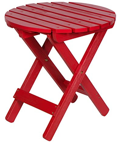 Shine Company Round Wooden Folding Solid Wood Side Table, Outdoor Adirondack Small Patio Table, Chili Red