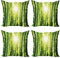 ABAKUHAUS asiatisch Dekokissen Kissenbezug 4er Pack, Sun-Strahlen in Wild Jungle, Modern Accent Doppelseitiger Digitaldruck, 40 x 40 cm, Lindgrün Gelb