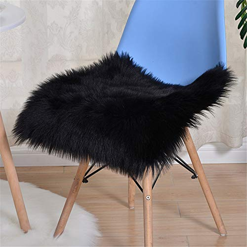 Nicole Knupfer Sitzkissen Plüsch Kunstfell Plüsch Sitzauflage Lammfell Stuhlkissen Schaffell Stuhlauflage Plüschmatte (Schwarz,50 * 50cm)