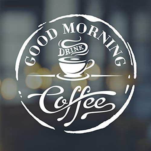 Adhesivo decorativo para pared con texto en inglés Good Morning Drink Coffee Cafe Window Sticker Art Stickers Vinilo Decoración para cocina, espejo, azulejos, citas, transferencias, decoración