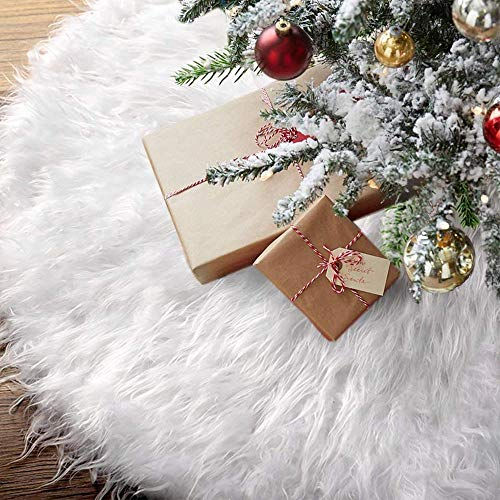 BAKAJI Tappeto Gonna Copertura per Base Albero di Natale Diametro 90cm in Morbido Tessuto Peluche Bianco Effetto Neve Innevato Decorazioni Natalizie