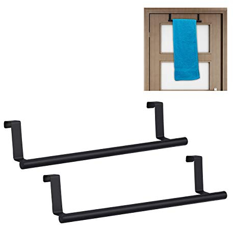 2 x Handtuchhalter für Tür & Schrank, zum Einhängen, Edelstahl, Handtuchstange ohne Bohren, Küche & Bad, schwarz