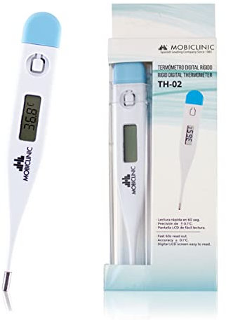 Mobiclinic, Th-02, Termómetro digital, Marca española, Rígido, Alta precisión, Ligero, Alarma de fiebre, Marcado ce, Médico, Medición temperatura vía oral, Rectal y axilar