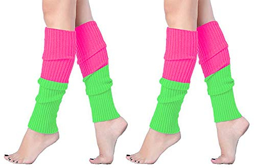 CHENGZI Beinstulpen, gerippt, gestrickt, Beinwärmer, Custume, Party, Sport, Yoga, Beinstulpen für Frauen und Mädchen, 2 Paar, Rosengrün, One size