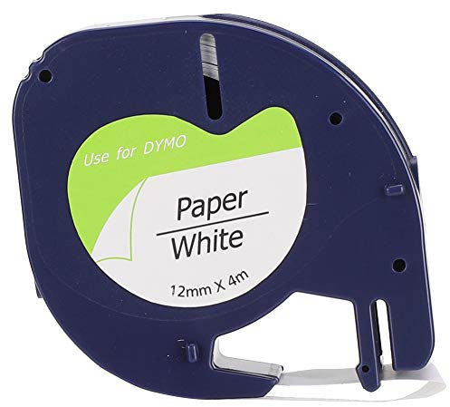 Kompatibel Etikettenband als Ersatz für, Kunststoff Schriftband Schwarz auf Weiß, 12mm x 4m Schriftbänder