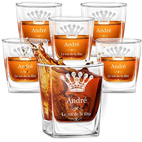 Maverton Ensemble de 6 Verres à Whisky pour lui - Cadeau Homme - Verres classique pour connaisseurs - Gravure au Laser sur chaque Verre a Whisky 250 ml - Cadeau Personnalisé pour homme - Roi