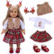 Tacobear Puppenkleidung Weihnachten Puppen Kleider Zubehör Set Puppen Hemd Rot Karierter Rock Mantel Puppenschuhe Elch Haarspangen Babypuppen Kostüm für 18 Zoll Puppen