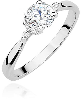 MARKO Weißgold Damen Gold Verlobungsring mit weißem Saphir 0.60Ct, 14 Karat Gold (585) | Goldring inklusive Box | Goldring für Frau (Weißgold, 57 (18.2))