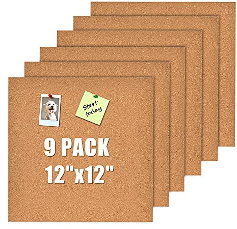 Okydoky 30 X 30cm Self-Adhesive Cork Borad, 4mm Thick Cork Tiles for Walls, 9 Pack Bulletin Board for Office, Home, School(4mm,9P,UK)