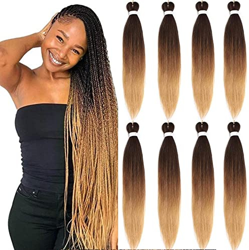Xtrend 30 Zoll lang EZ Braids 8Packs Ombre vorgedehnt Easy Braiding Hair Extensions für Box Braids Hair Itch Free Hot Water Setting Synthetic Fiber Hair Extensions 1B/30/27#