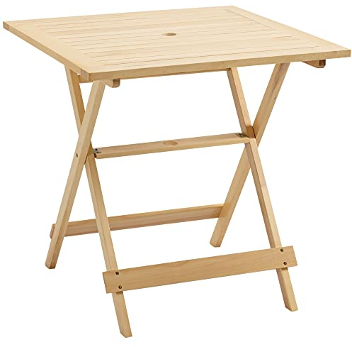 Outsunny Table à Manger de Jardin Pliable Table Bistro carrée Table Patio terrasse avec Trou pour Parasol Bois de peuplier dim. 70L x 70l x 70H cm Naturel