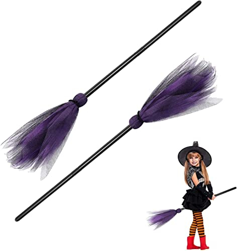 Homoyoyo Halloween Witch Flying Broom Mesh Handle Rovible Handle Witch Broom Masquerade Show Up Wonder für Halloween Cosplay Party (zufällige Farbe)