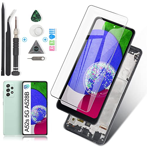 RongZy para Samsung Galaxy A52s 5G A528B 2021 LCD+Pantalla Táctil Digitalizador Asamblea Reemplazo +Reparación Herramientas(Negro con Marco)