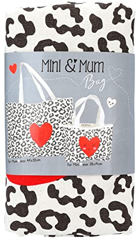 Depesche 12002 Princess Mimi Mini & Mum - Taschen Set mit Leo-Muster und Herz-Motiv, Große und Kleine Shoppertaschen aus Baumwolle