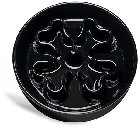 Gocess Slow Feeder,Ceramic-Slow Feeder Dog Bowls Large Breed,Puzzle Dog Food Bowl Maze,Dog Dishes to Slow Down Eating,4 Cups Slow Feed Dog Bowl for Medium and Large Sized Dog,Black