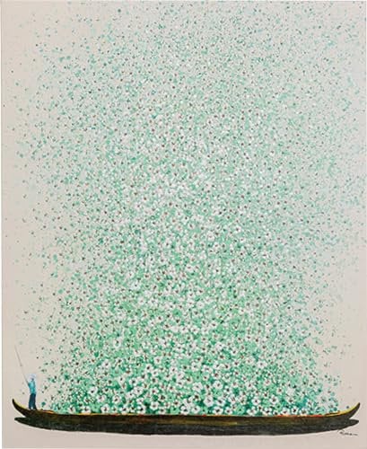 Kare Design Leinwandbild Flower Boat Beige/Grün, Gemälde, Pastellfarben, Asia-Stil, buntes Wandbild, Canvas-Leinwand, Massivholz Rahmen, handgemalte Details mit Acrylfarbe, Abstrakt, 160x120x3,5cm