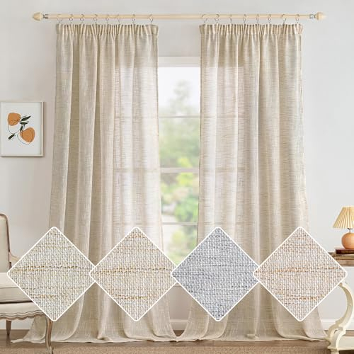 MIULEE Leinen Gardinen Vorhänge mit Kräuselband Wohnzimmer Gardine Vorhang Leinenoptik kräuselband Modern Voile Schienensystem Schlafzimmer 2er Set Bräunlich Weiß 140x260 cm