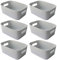 Mofeisor 6-Pack Grey Plastic Storage Basket, Kitchen Cupboard Storage Boxes, Small Bathroom Boxes Organisers with Handles, 4L