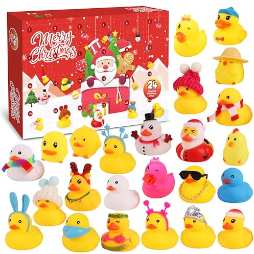 Christmas Countdown Advent Calendar with 24 Rubber Ducky Bath Toy. New 24 Day Advent Calendar 2026 for Boys, Girls and Toddlers, Creative Christmas Xmas Gifts for Party Favors, Birthday Gift. (Ducky)