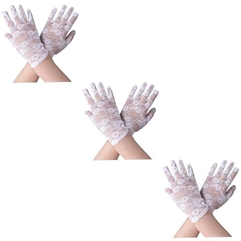 ABOOFAN 3 Paare Handschuhe Für Mädchen Damen Golfhandschuhe Meerjungfrau Haarspangen Anti-uv-Handschuhe Sonnenschutzhandschuhe Für Damen Fahrhandschuhe Spitze Weiß Voller Finger Fräulein
