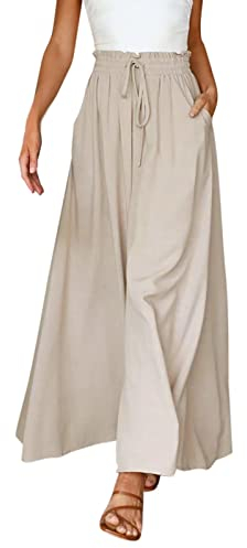 Wickelhose Damen Sommer Lang Wide Leg Pants Casual Einfarbig Hoher Taille Weite Bein Split Lang Hose mit Elastisch Bund Sommer Hosen Leichte Sporthose Lose Haremshose mit Schlitz Marlene Yogahosen