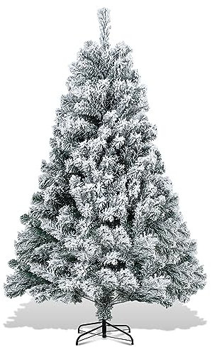 EINFEBEN Künstlicher Weihnachtsbaum mit Schnee, 150cm Christbaum mit 550 Spitzen PVC, Automatischer Tannenbaum mit Metallständer, Schwer Entflammbar