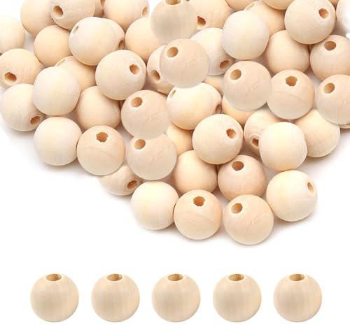 Holzkugeln 20mm mit Loch 100 Stück Holzperlen Makramee zum Auffädeln Rund Holz Perlen Holzkugeln zum Basteln für DIY Dekorationen Schmuck