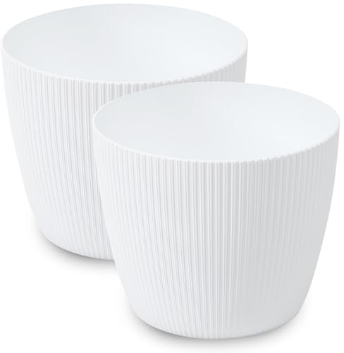 PECZEKO Macetero mate, macetero de plástico, maceta decorativa para plantas grandes, 2 maceteros de flores, macetero para hierbas, 2 unidades, color blanco, diámetro de 30 cm