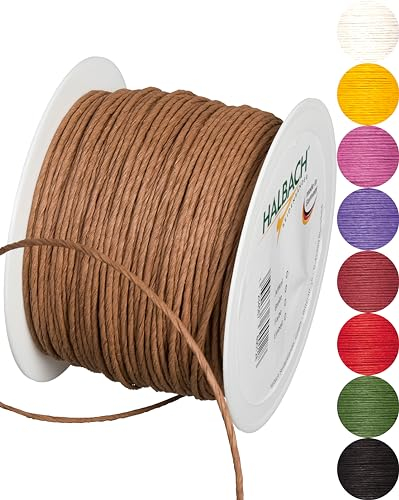 Halbach Seidenbänder Papierdraht aus Recyclingpapier mit draht - Breite 2mm Länge 100m - Papierkordel zum basteln und für die Floristik - Basteldraht für kreative Ideen - Farbe: braun
