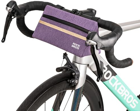 ROCKBROS Bike Handlebar Bag Bicycle Front Bag Top Tube Pack for Mountain Road Bike Cycling Storage Pouch with 3 Hook and Loop Fasteners 6 Colors Approx. 1.4L