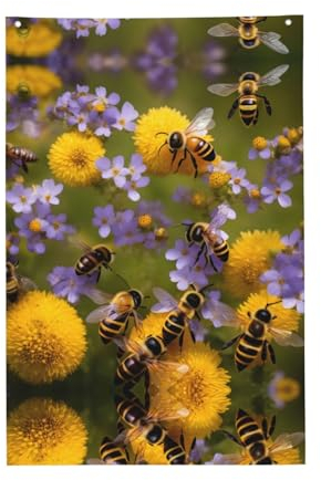 Nezih Landlicher Honigbienen-Wildblumen-Druck, 90 x 60 cm, Gartenflagge, Willkommens-Heimbüro, Dekoration, Wandkunst, Hof, Terrasse, Veranda